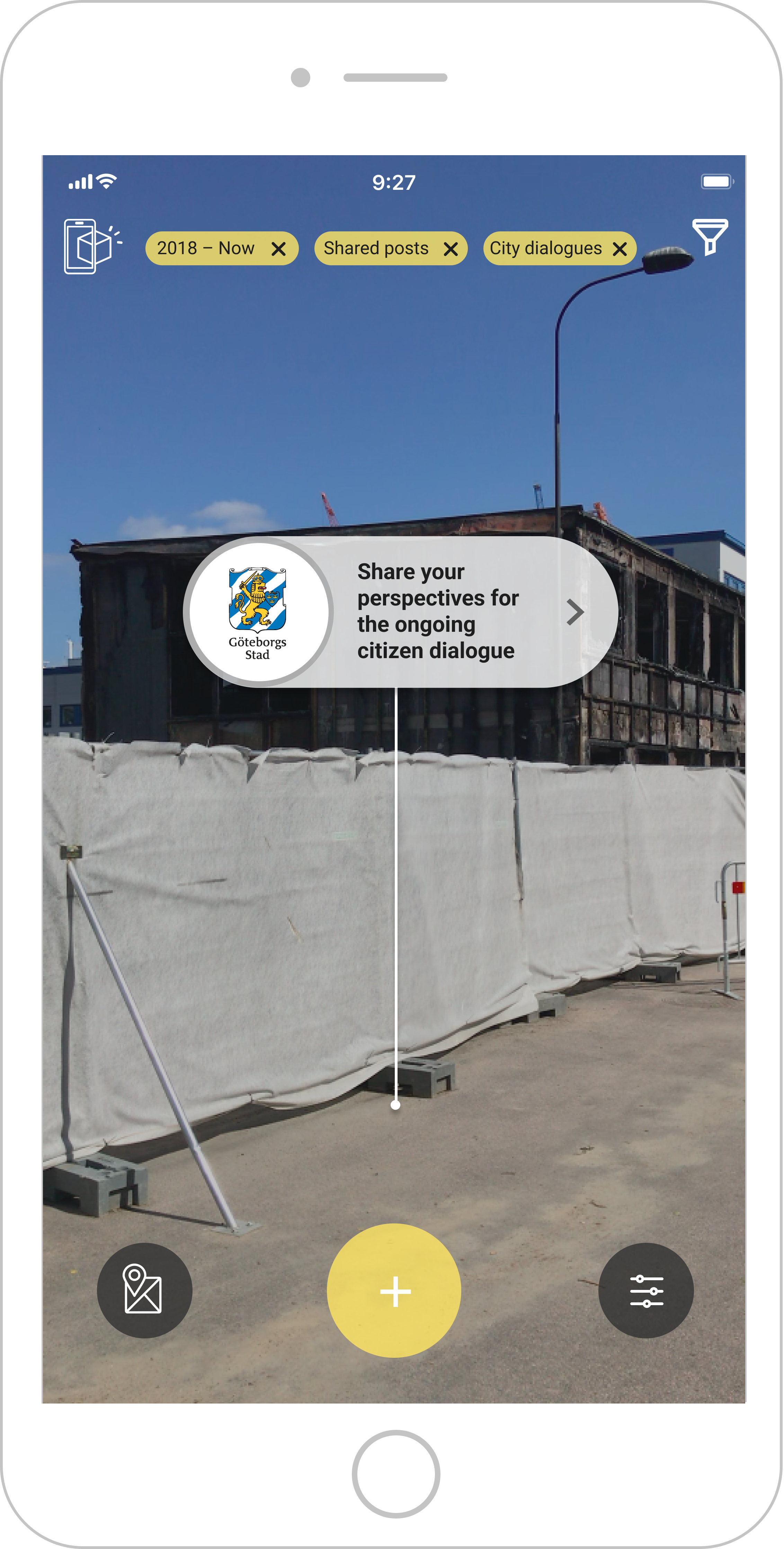City official side — viewing and placing location-specific questions in AR as part of the Social Consequence Analysis process.
