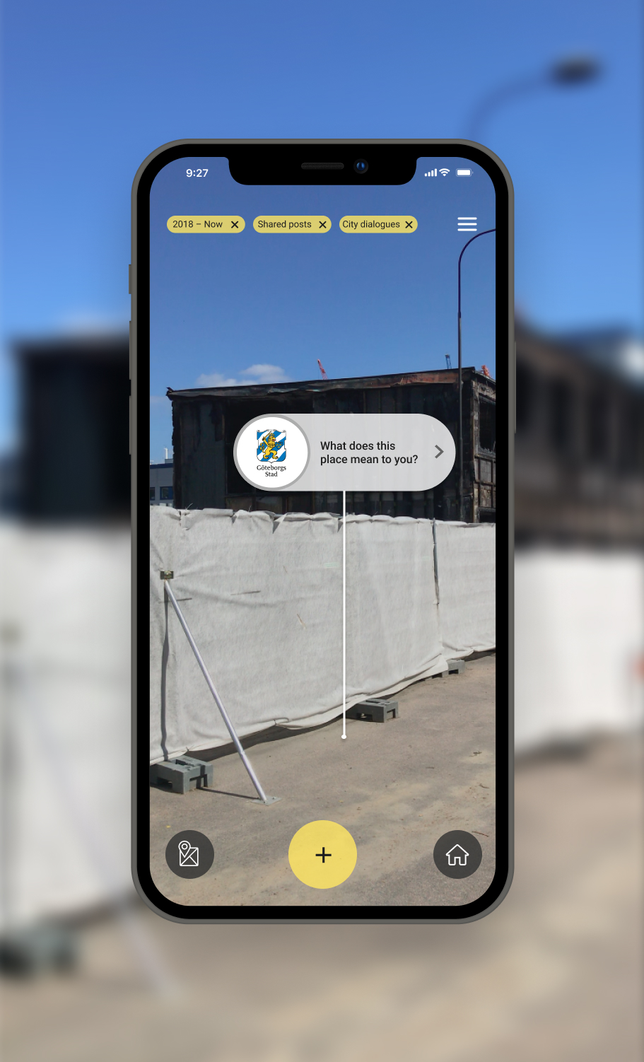 Augment Your City city-side screen — placing a location-specific question as part of the Social Consequence Analysis process.