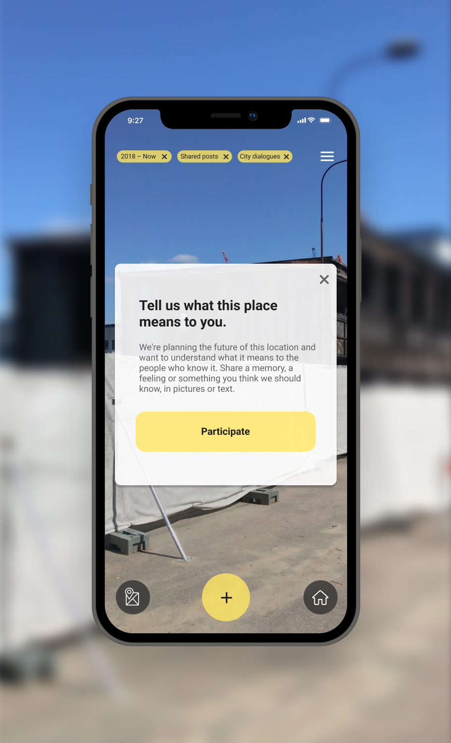 Augment Your City city-side screen — following citizen contributions at a Ringön location.