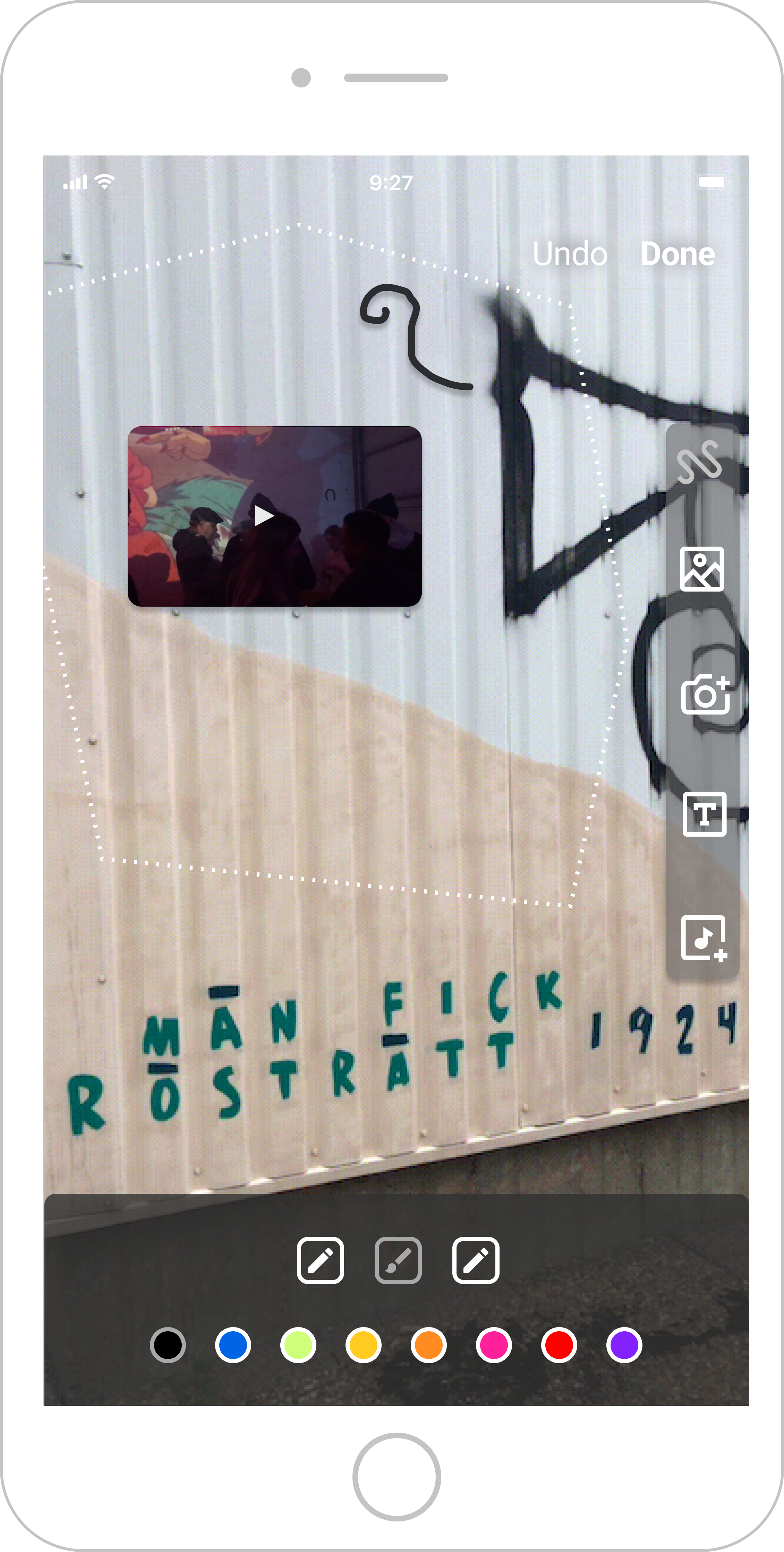 Citizen-side AR content creation — drawing lines on a location at Ringön in AR view.