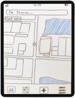 Paper wireframe of an Augment Your City app screen.
